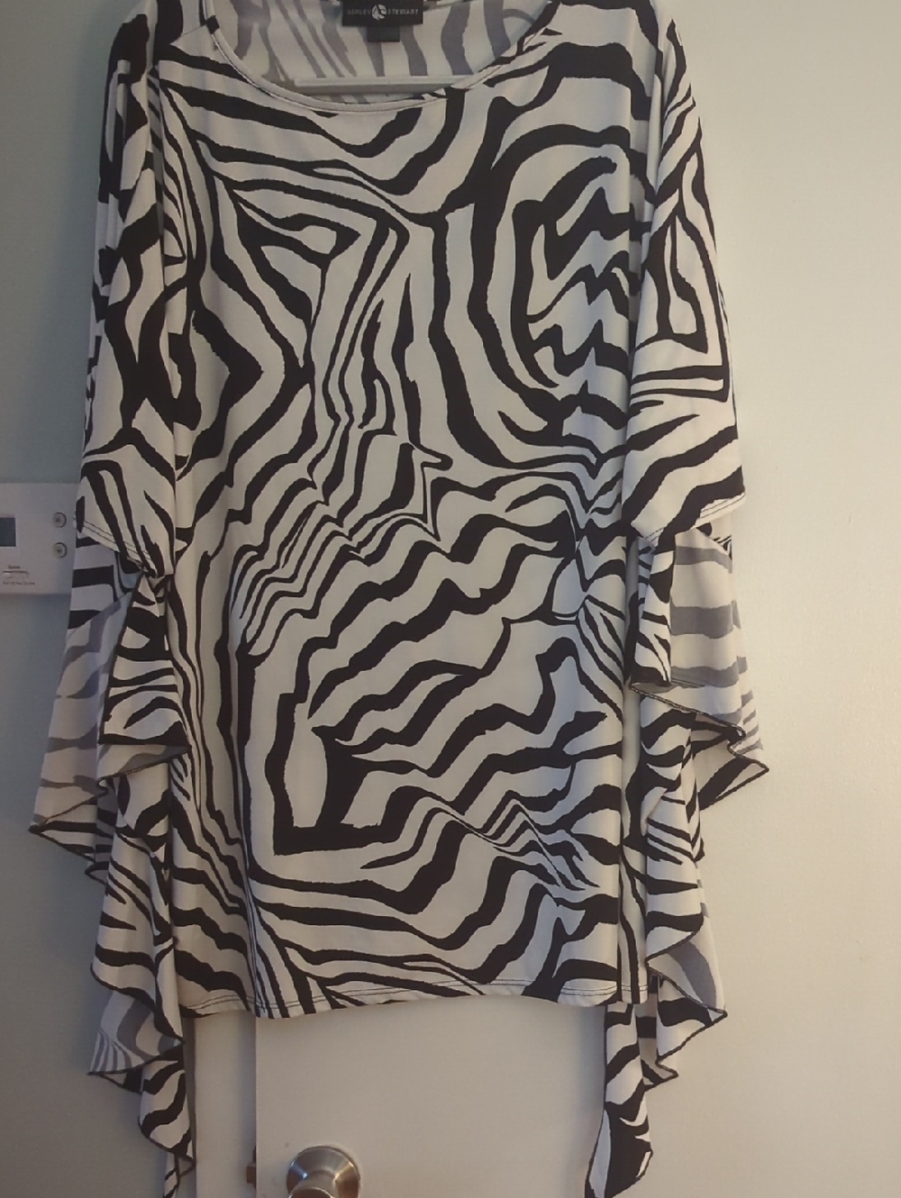 Black and White Zebra Print Ruffle Sleeve Top